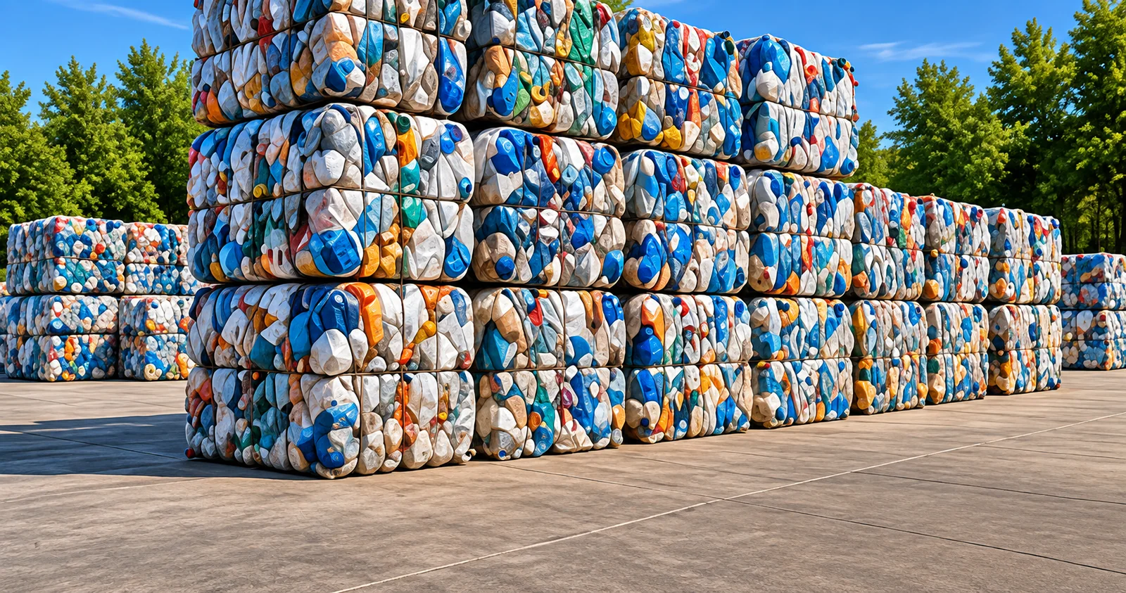 Baled recyclable materials prepared for industrial handling